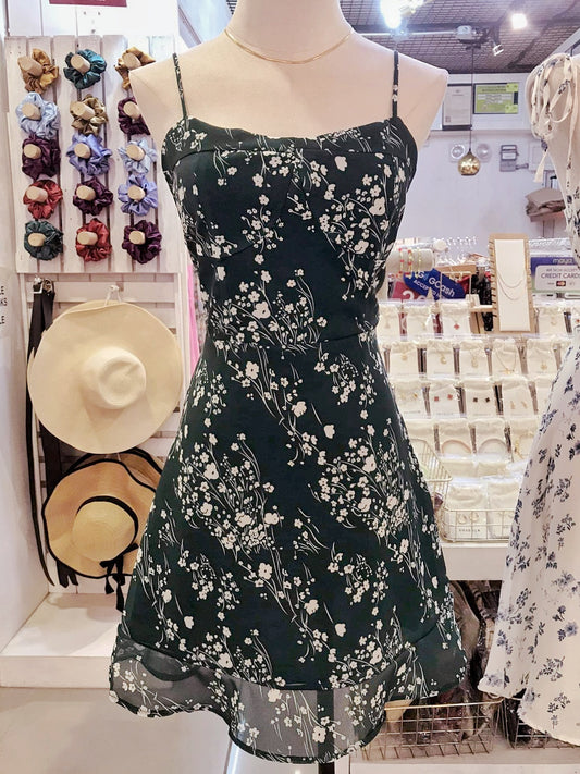 AMY Floral Mini Dress (Dark Green)
